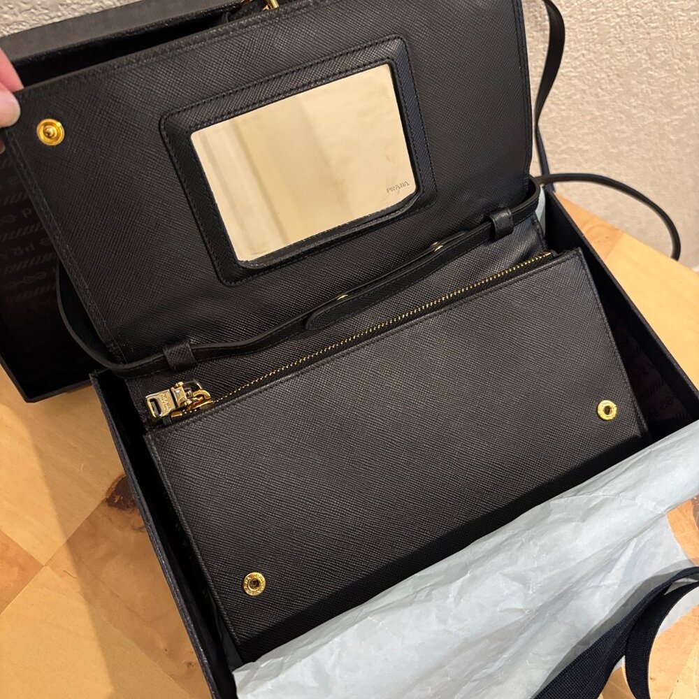 New Prada Saffiano Leather Business Card Wallet With Strap (Certified Authentic) - Picture 7 of 13